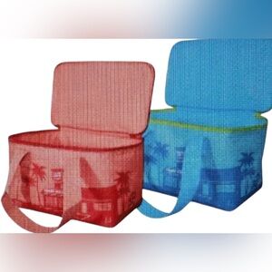 NWT Lot Of 2 Trader Joe's Mini Insulated Tote Lunch Bags New Season Peach & Blue